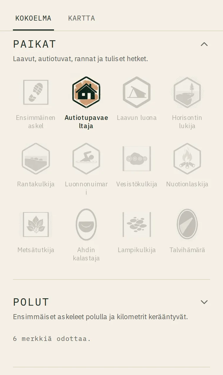 Polkuoppaan merkit — ansaitut ja vielä ansaitsemattomat paikkamerkit