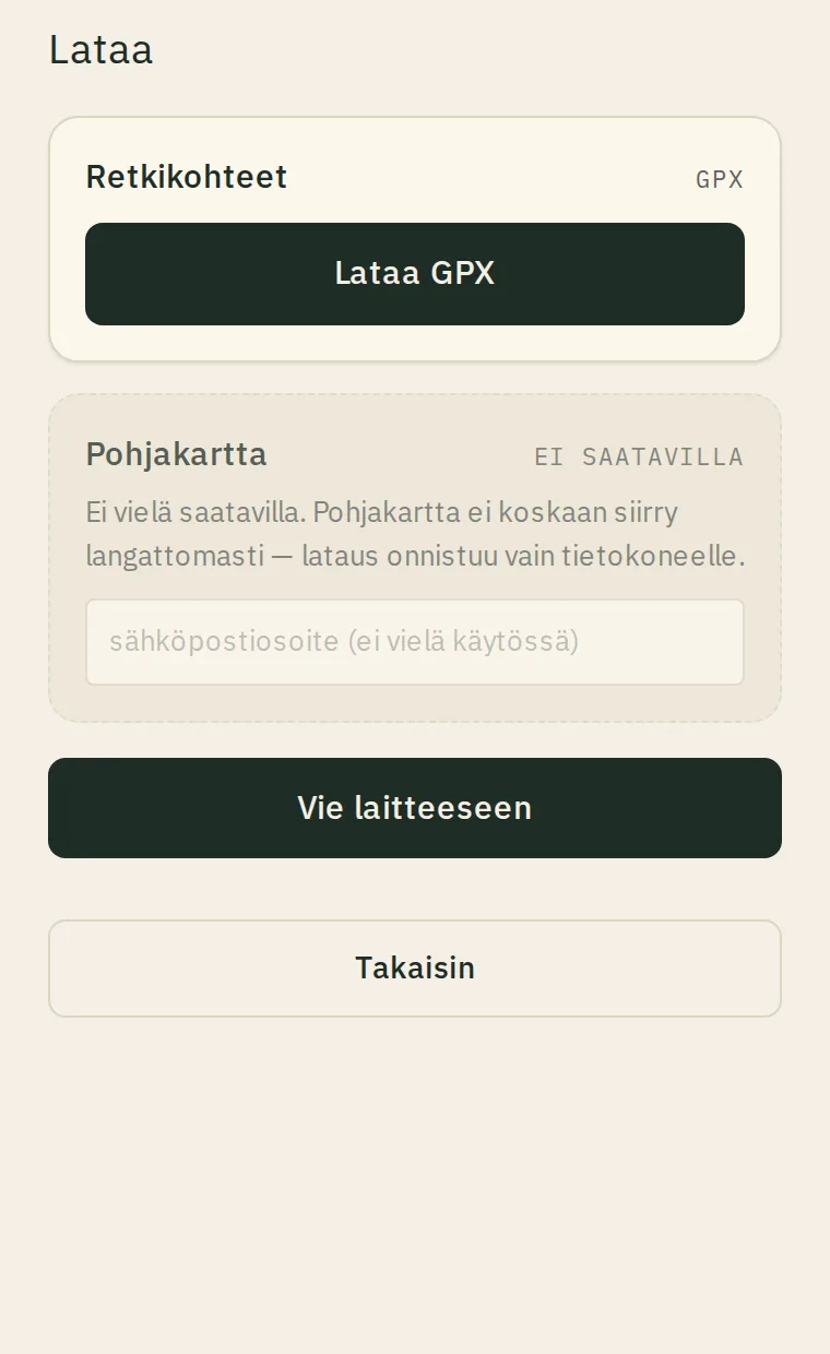 Valmis GPX-tiedosto ladattavana Polkuoppaan vientityökalussa, Lataa GPX -painike.