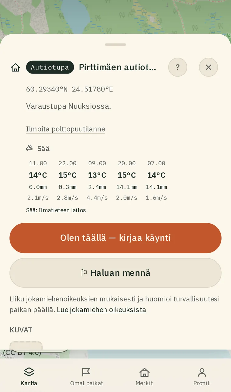 Autiotuvan kohdekortti ja käynnin kirjaus Polkuoppaassa