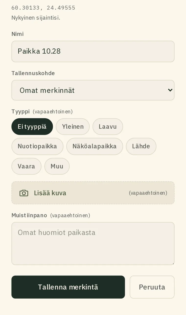 Oman karttapisteen lisääminen Polkuoppaassa