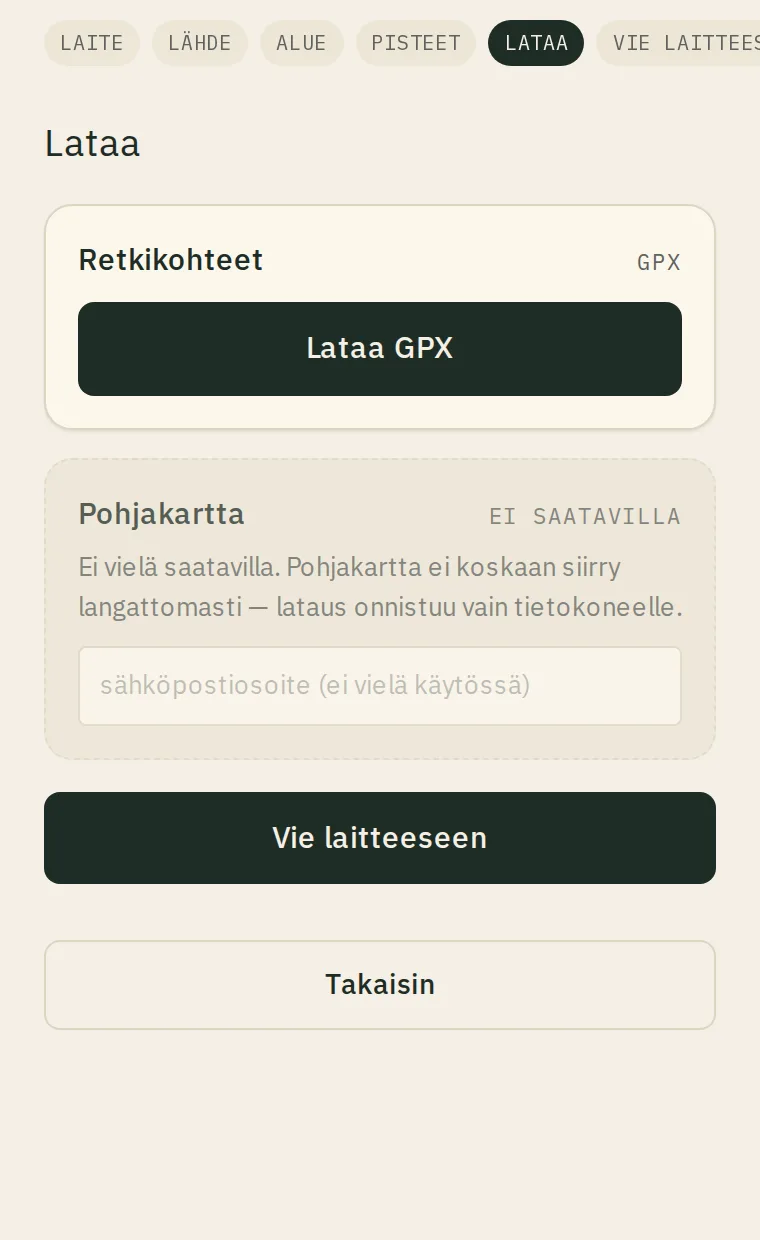Valmis GPX-tiedosto ladattavana Polkuoppaan vientityökalussa, Lataa GPX -painike.