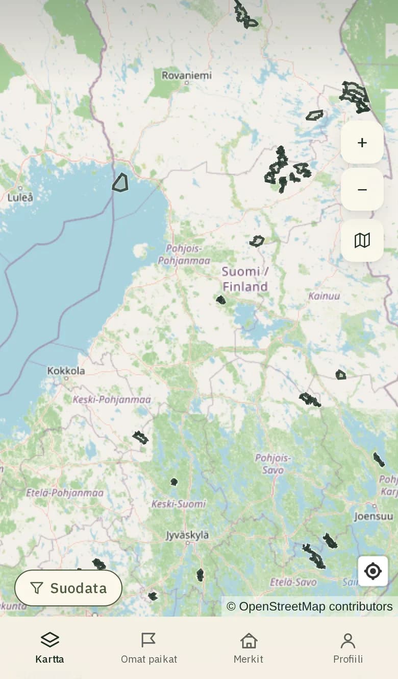 Alanavigaatio, jossa Kartta-välilehti on valittuna.