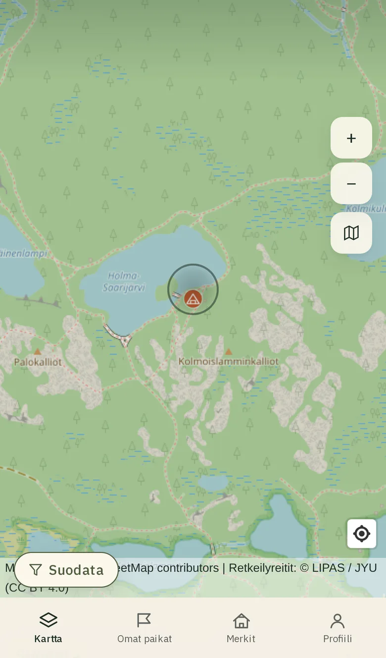 Sormi napauttaa karttamerkkiä kartalla.