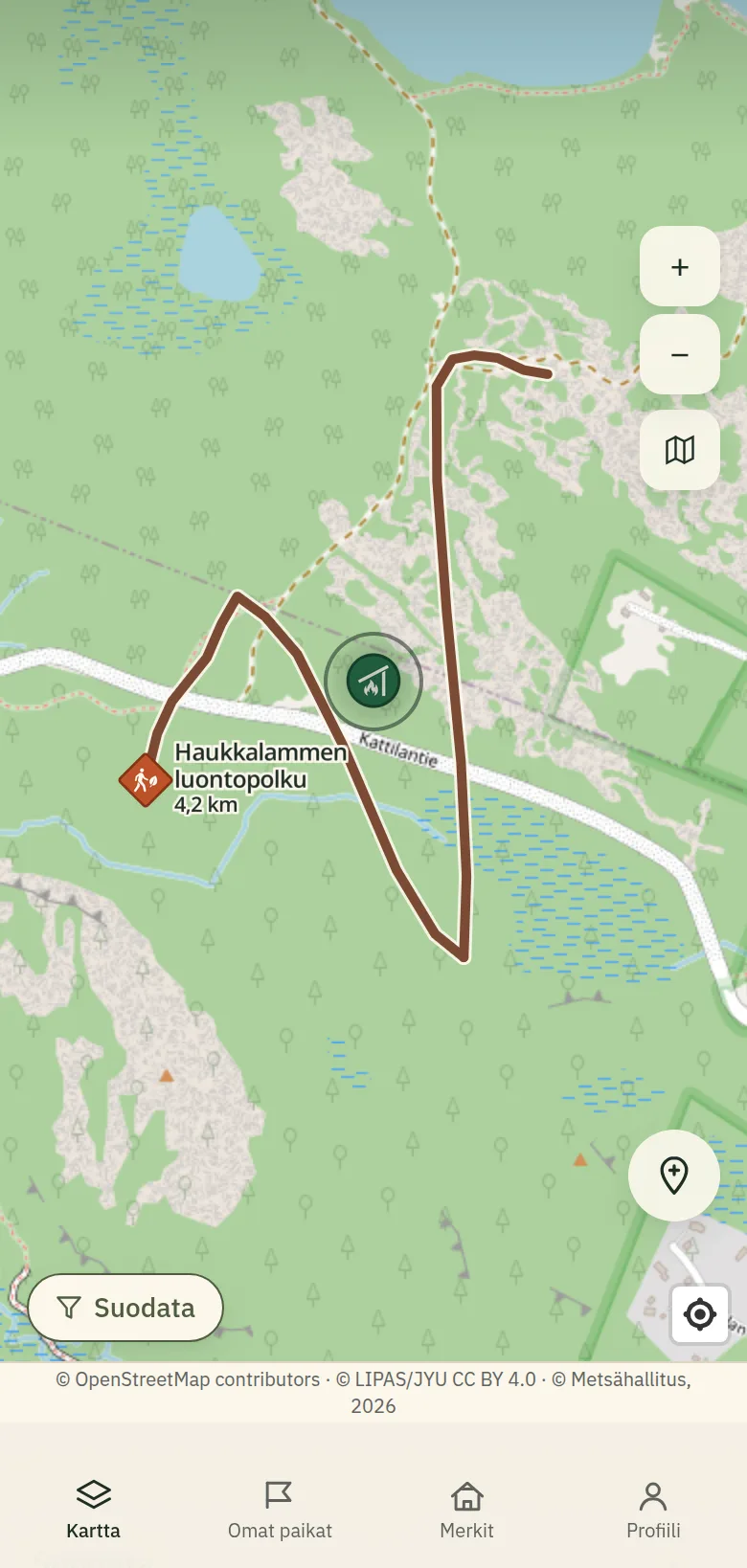 Sormi napauttaa karttamerkkiä kartalla.