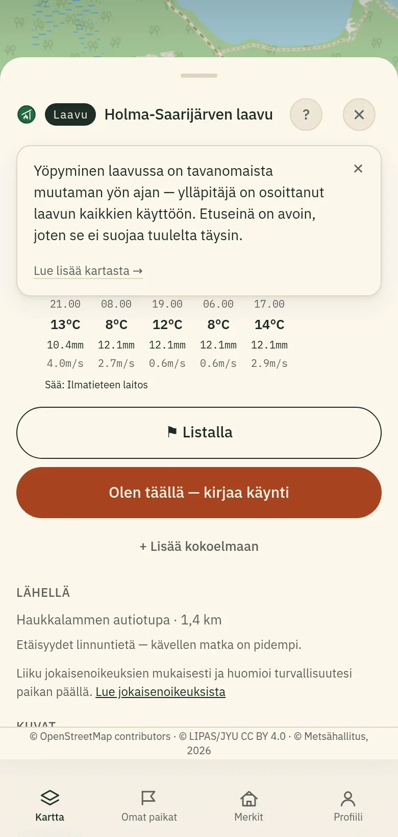 Kohdekortin "?"-kuvakkeen avaama ohjeikkuna kohteen tyypistä.