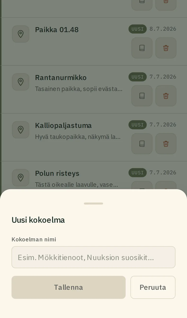 "Uusi kokoelma" -lomake.