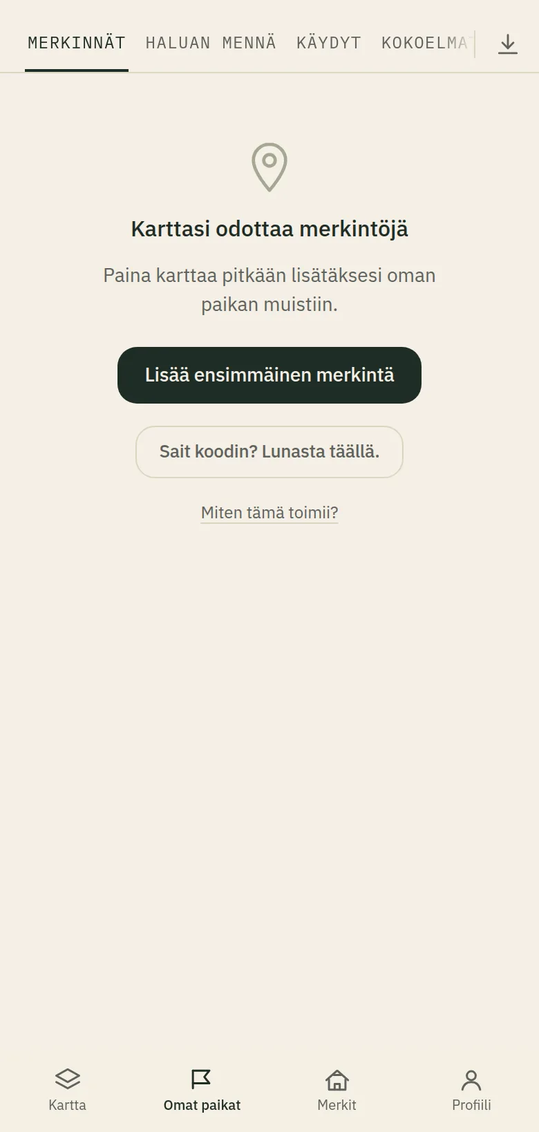 Lunastetut merkinnät vastaanottajan Omat merkinnät -listalla.