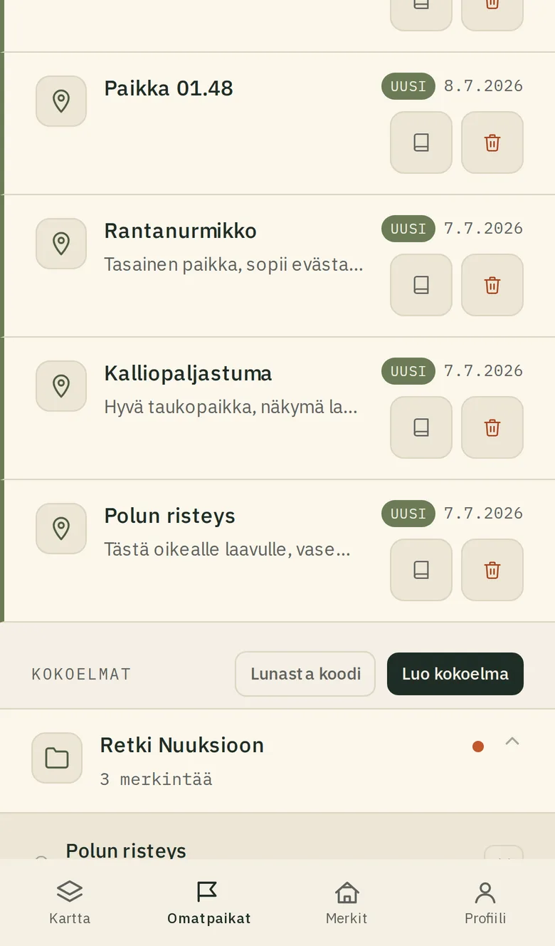 Kokoelman Asetukset-painike.