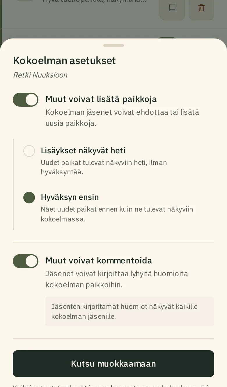 Yhteismuokkauskytkin ja tilavalinta avoinna.