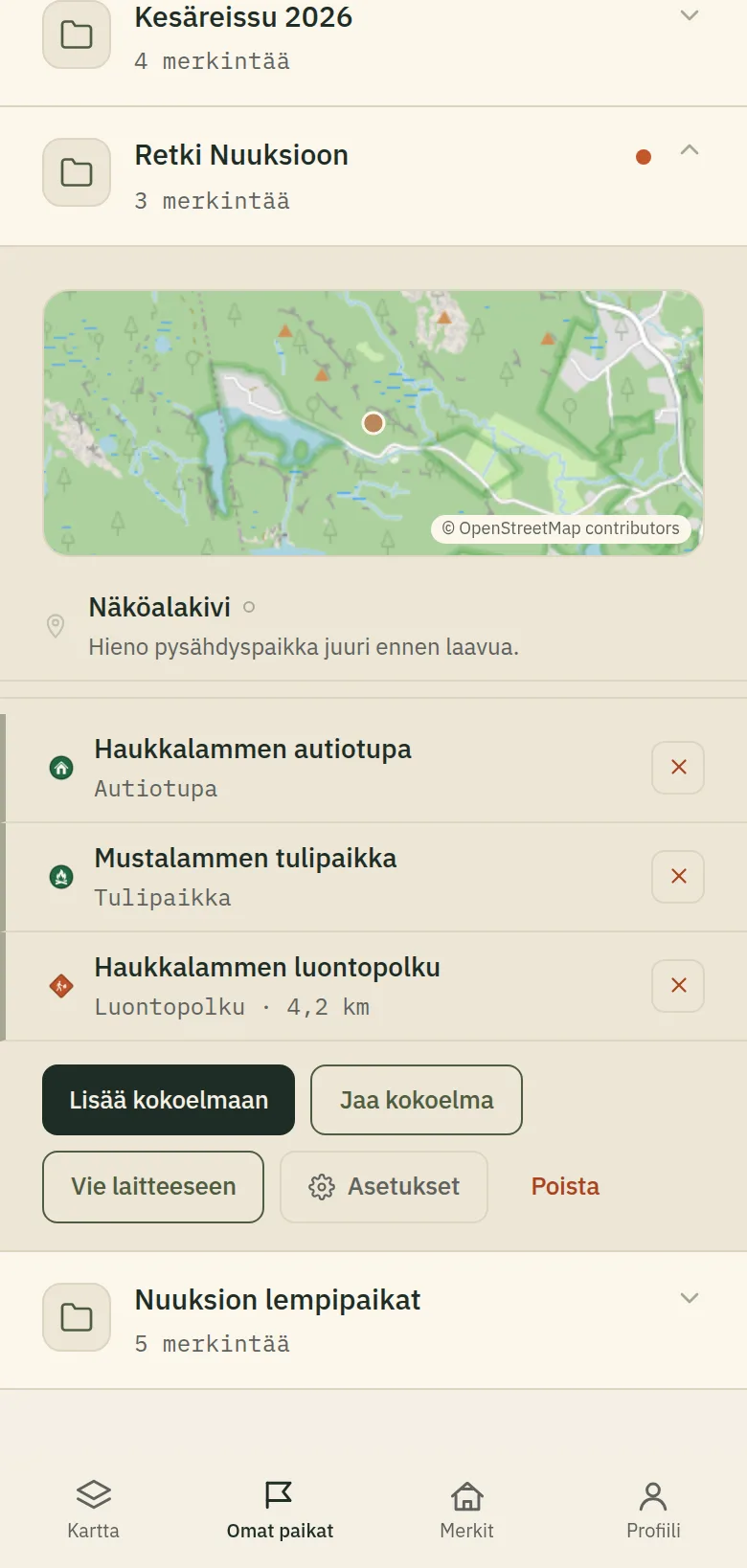 Hyväksyntää odottava ehdotettu paikka.
