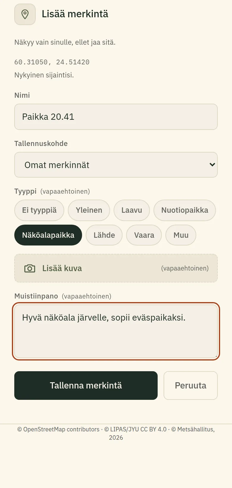 "Tallenna merkintä" -painike.
