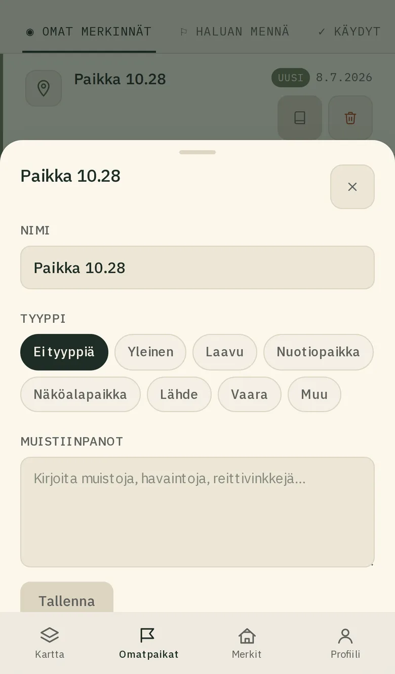 Merkinnän muokkausnäkymä avoinna.